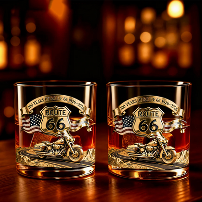 “Route 66 Centennial” Personalized Whisky Glass - Gifts For Bikers