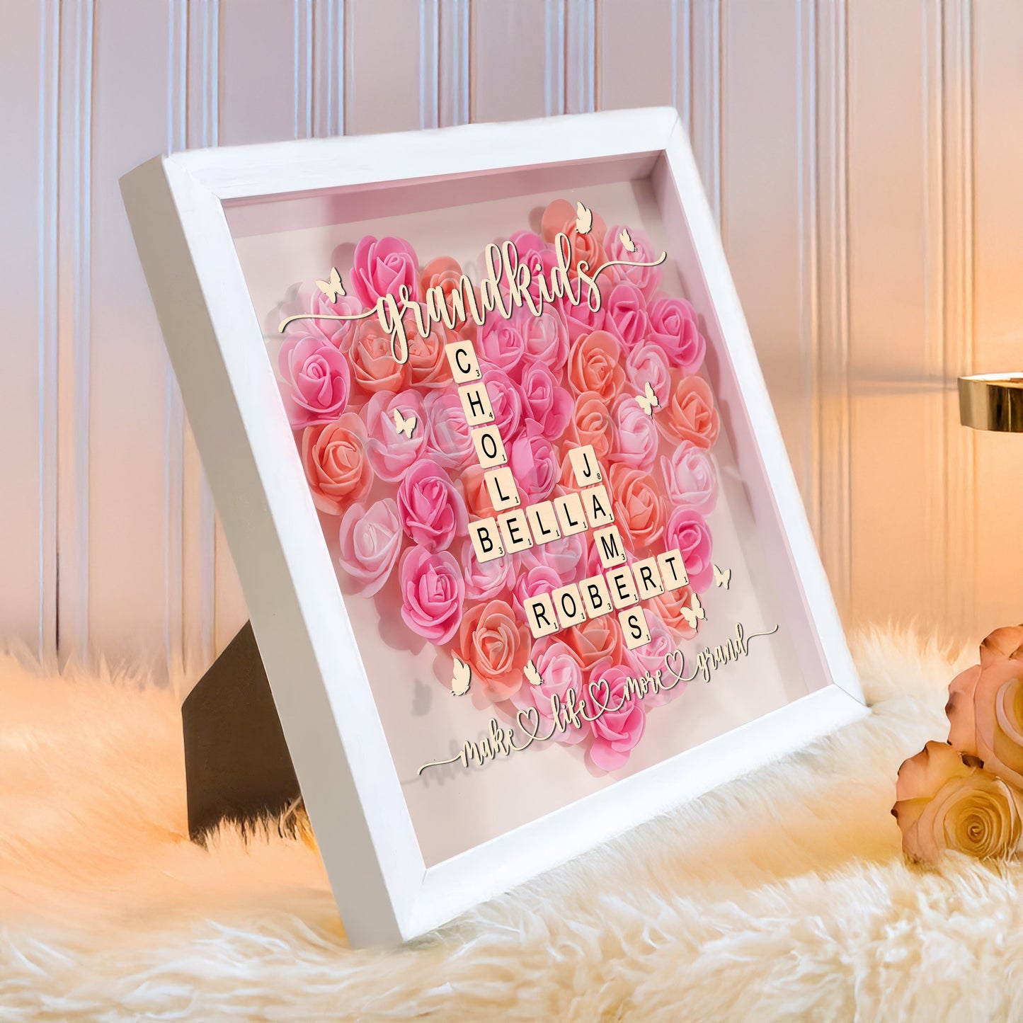 Grandkids Make Life More Grand - Personalized Flower Shadow Box