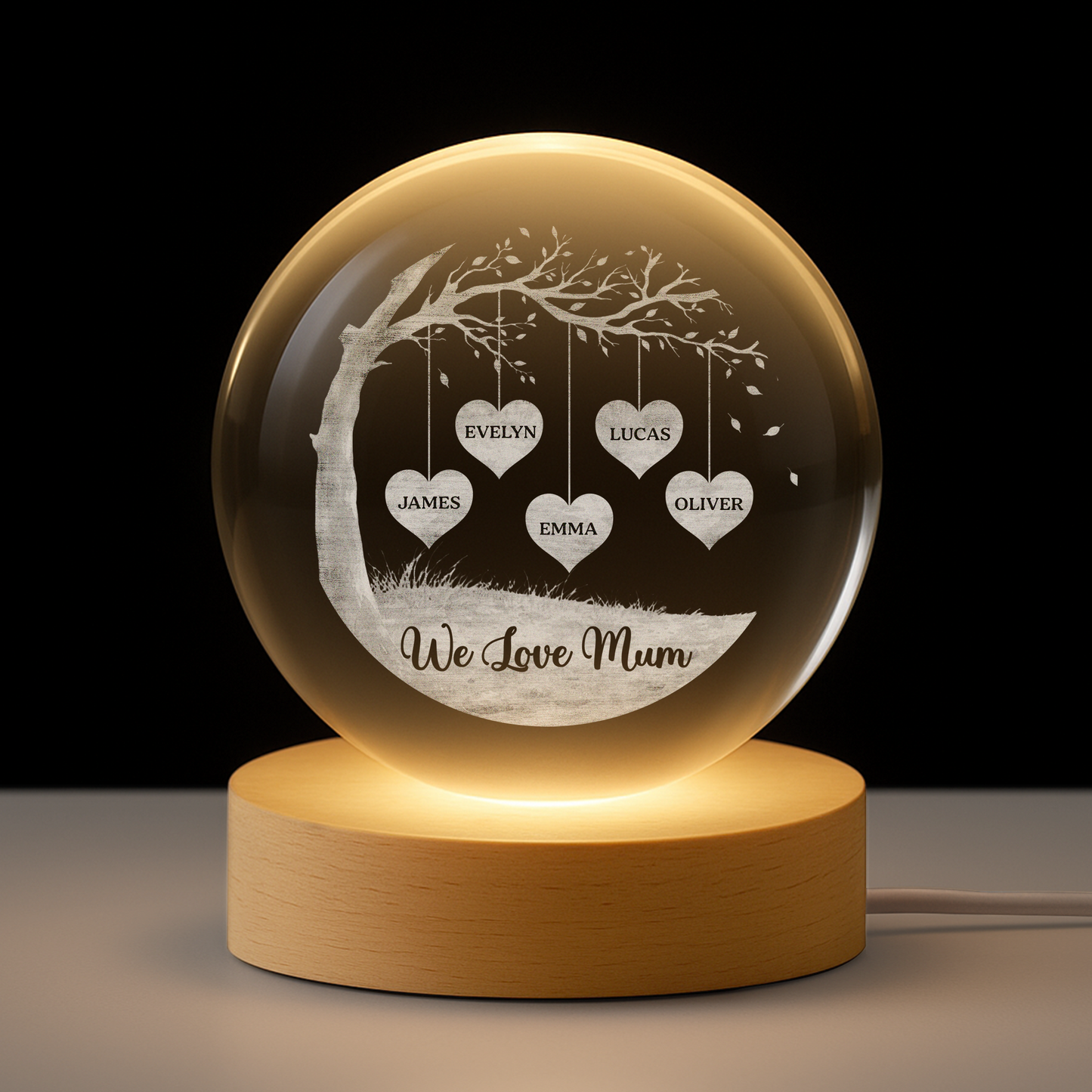 Personalised Custom Names Crystal Ball Lamp - Gift for Mom and Dad
