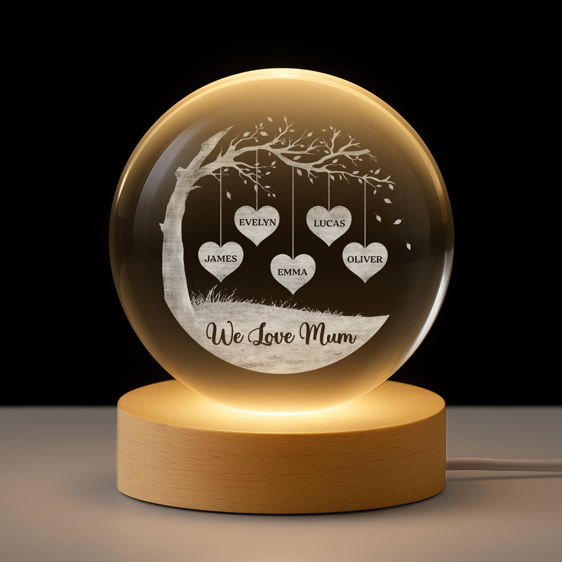 Personalised Custom Names Crystal Ball Lamp - Gift for Mom and Dad