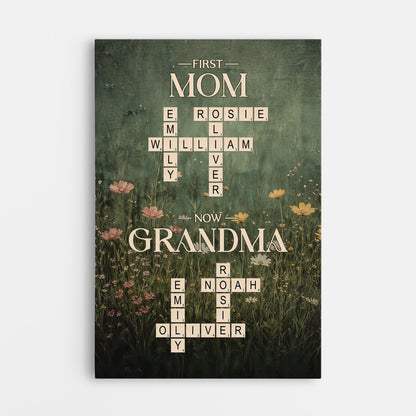 Personalised First Mom Now Grandma Crossword Canvas / Poster - Custom Grandma Gifts