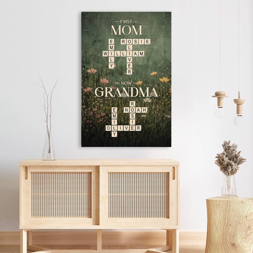 Personalised First Mom Now Grandma Crossword Canvas / Poster - Custom Grandma Gifts