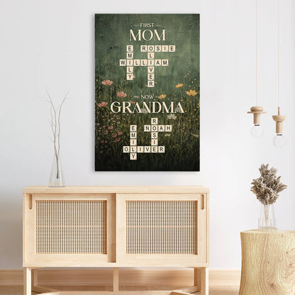 Personalised First Mom Now Grandma Crossword Canvas / Poster - Custom Grandma Gifts