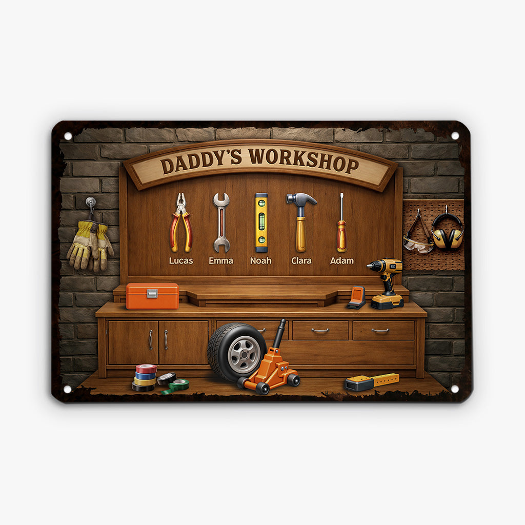 Personalized Metal Workshop Sign - Father’s Day Gift for Dad or Grandpa