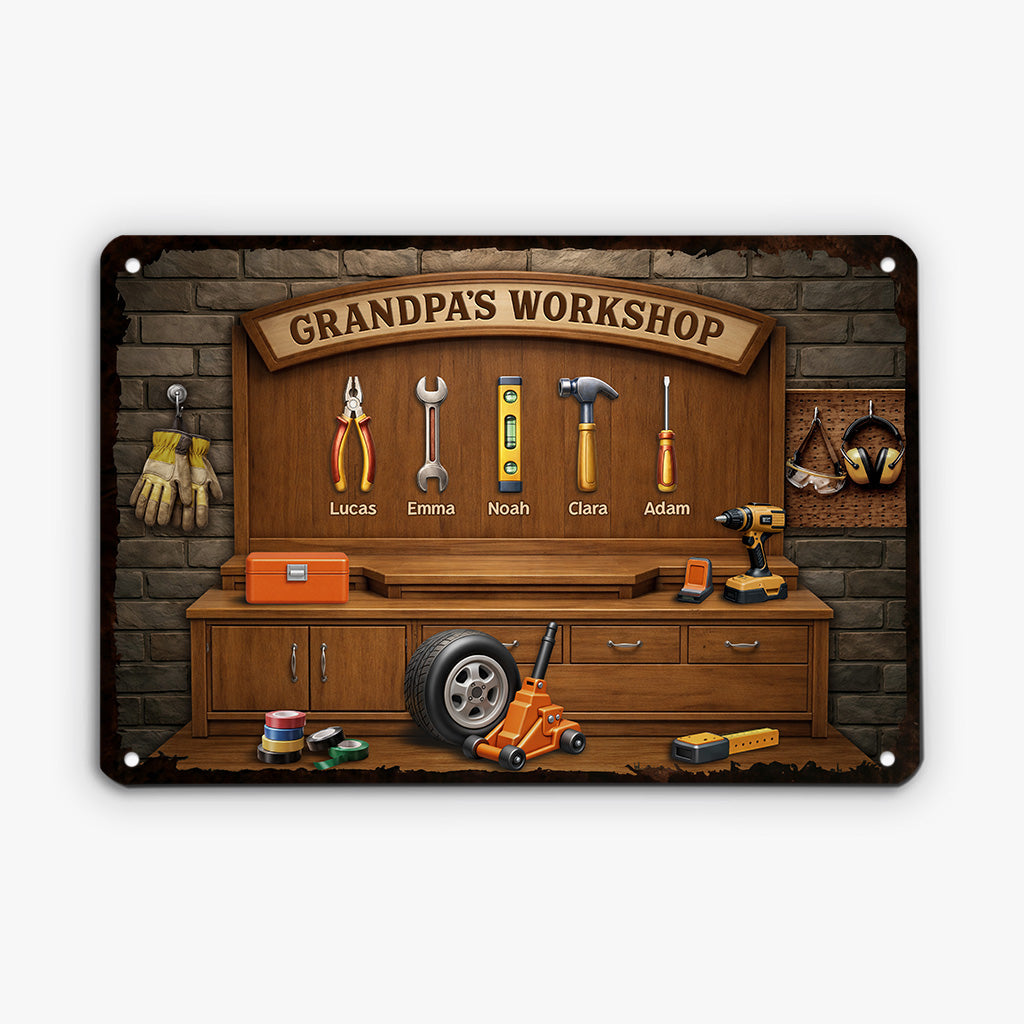 Personalized Metal Workshop Sign - Father’s Day Gift for Dad or Grandpa