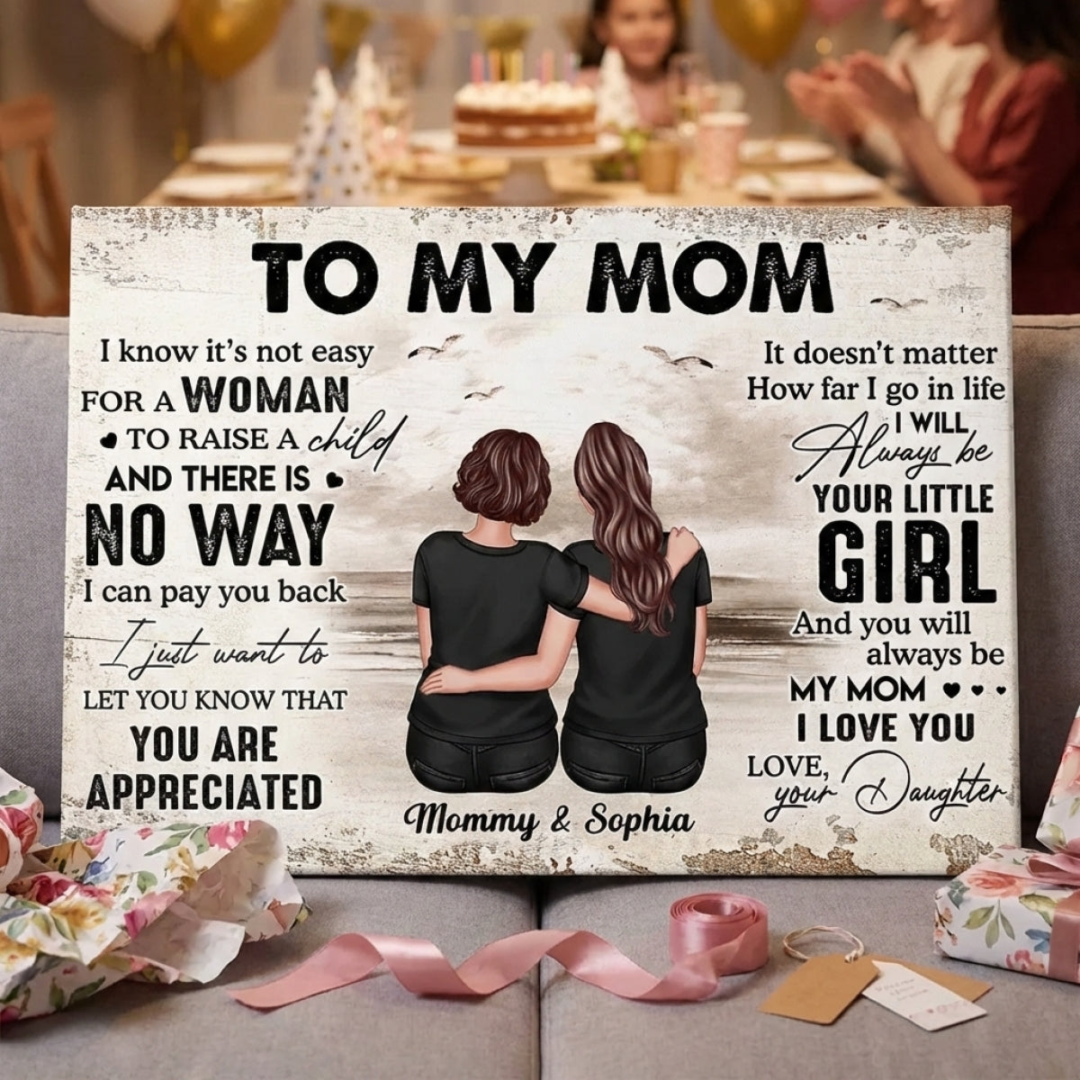 Personalized Mom Daughter Canvas: "Always Your Little Girl" Wall Art