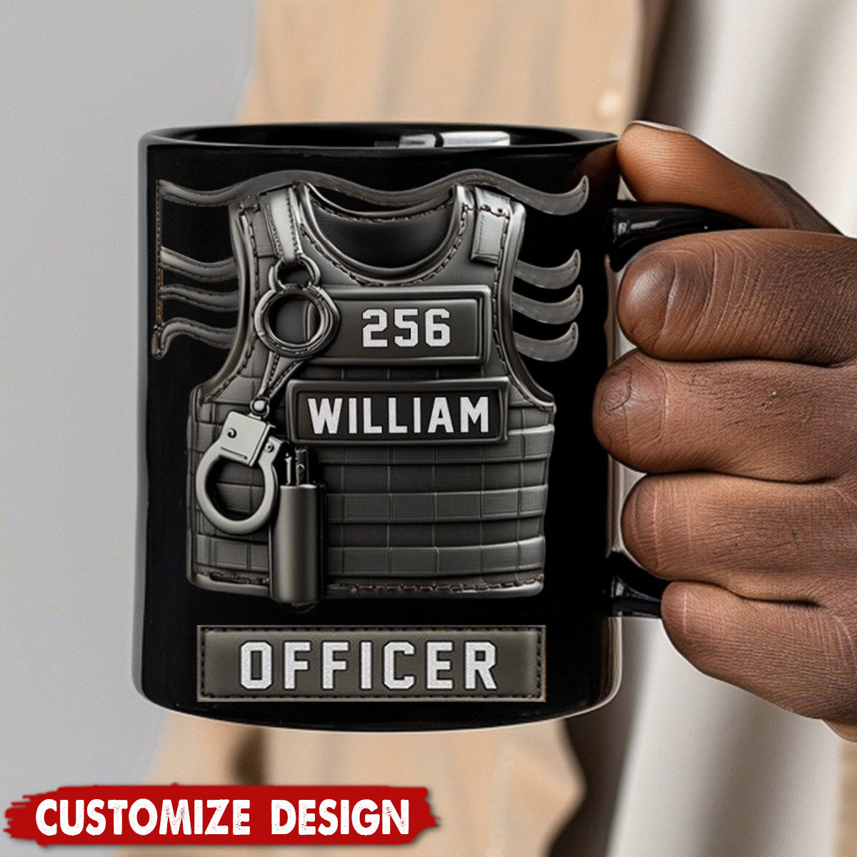 Personalized Police Officer Coffee Mug - “Serve And Protect” Custom Name & Badge Number Gift