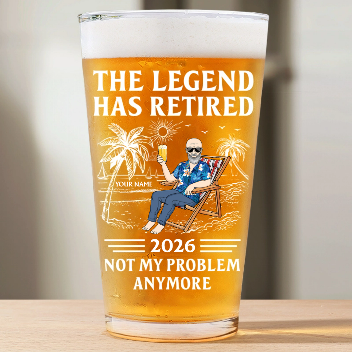 The Legend Has Retired Not My Problem Anymore - Personalized Beer Glass
