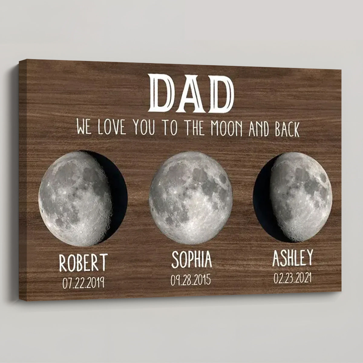 “We Love You To The Moon And Back” Custom Moon Phase Canvas / Poster - Personalized Gift for Dad