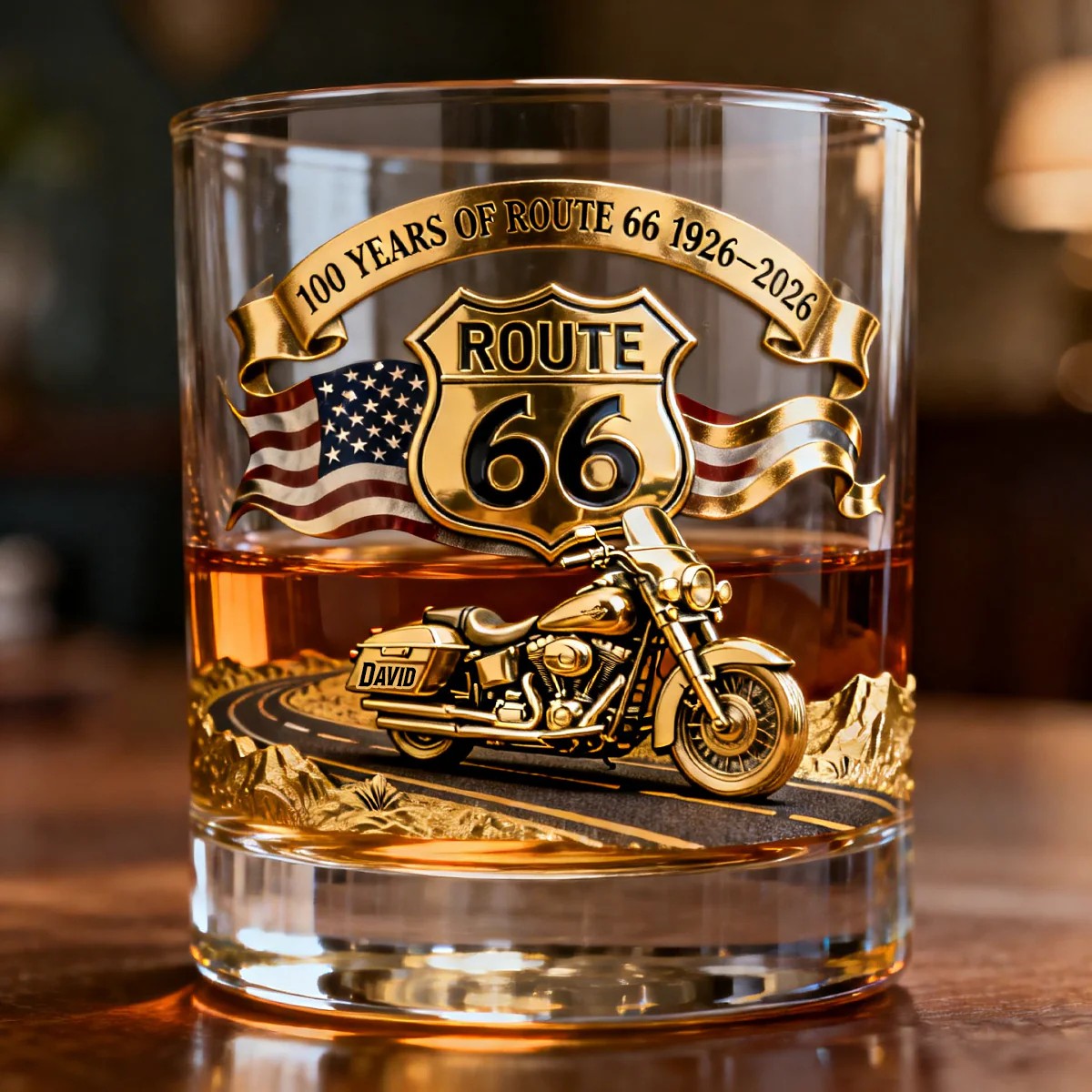 “Route 66 Centennial” Personalized Whisky Glass - Gifts For Bikers