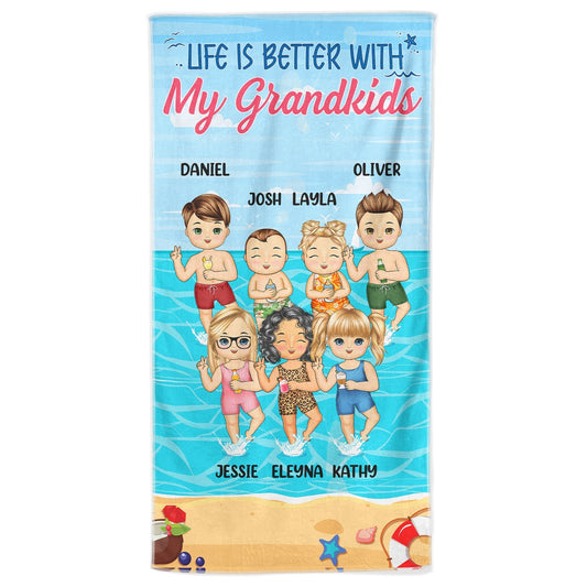 Personalized Beach Towel - “Life Is Better With My Grandkids” Gift for Grandparents
