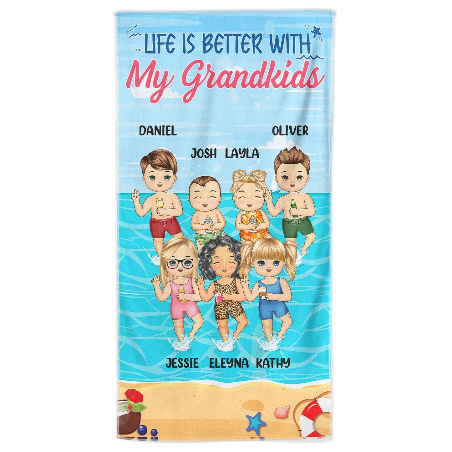 Personalized Beach Towel - “Life Is Better With My Grandkids” Gift for Grandparents