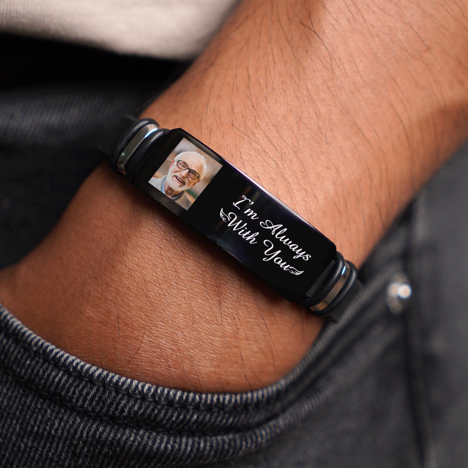 Personalized Photo "I'm Always With You" Engraved Bracelet - Memorial For Loved One Gift for Dad