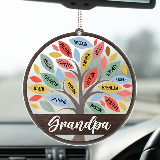 Personalized Family Tree Car Hanger for Grandpa & Dad - Custom Names