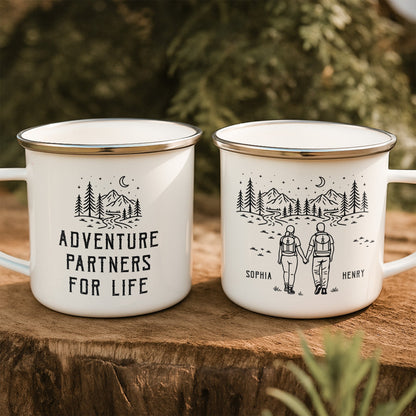 “Adventure Partners For Life” Camping Gift for Couple - Personalized Enamel Mug