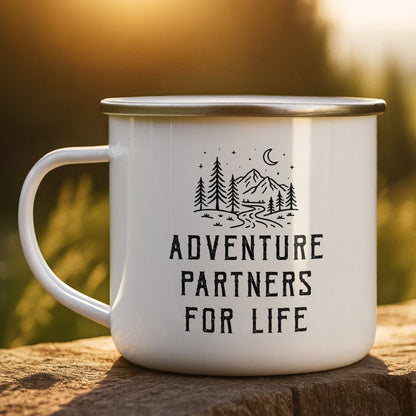 “Adventure Partners For Life” Camping Gift for Couple - Personalized Enamel Mug