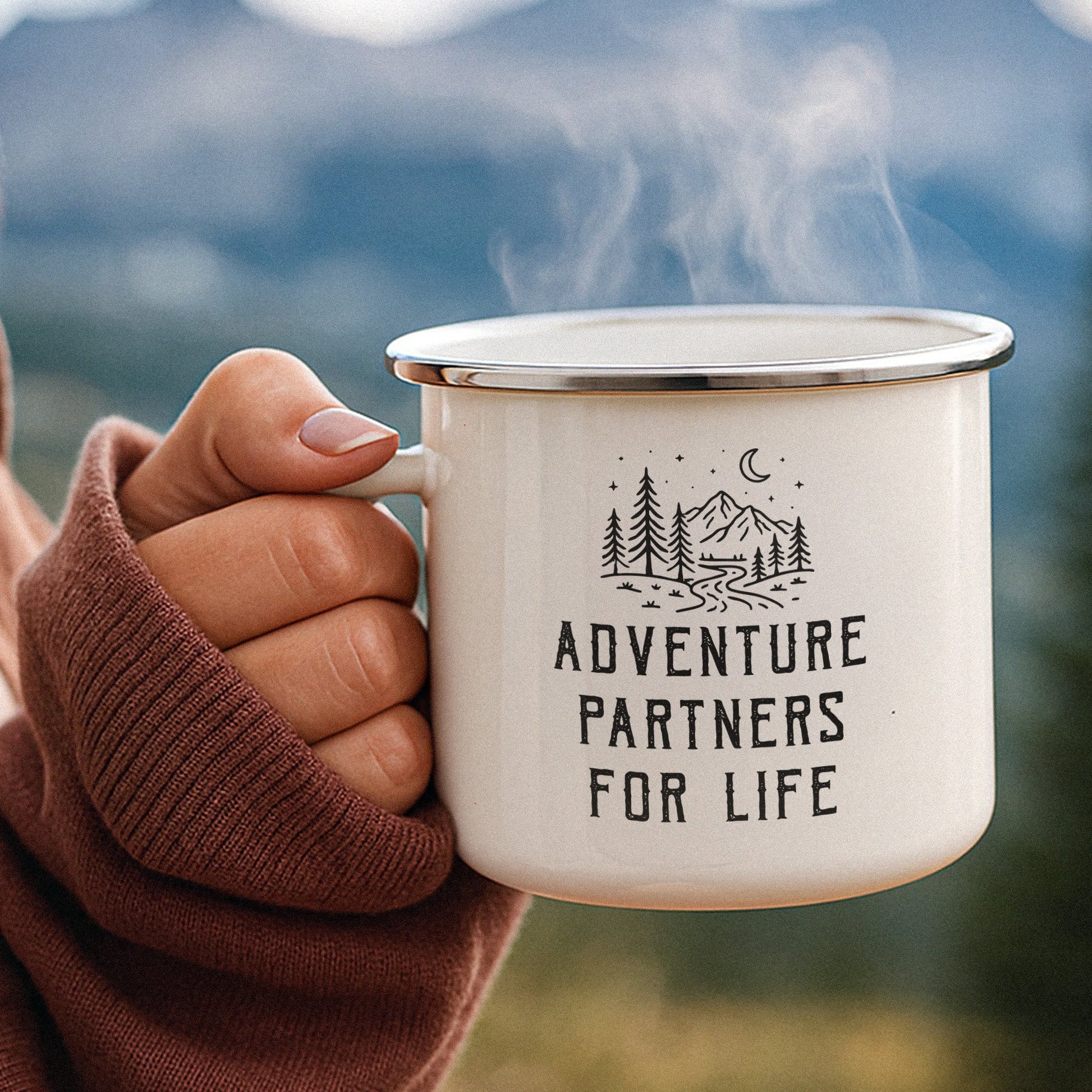 “Adventure Partners For Life” Camping Gift for Couple - Personalized Enamel Mug