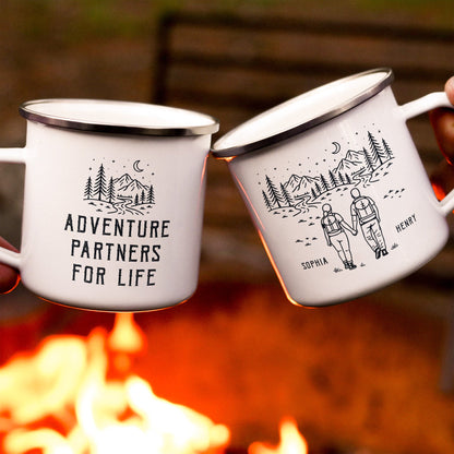“Adventure Partners For Life” Camping Gift for Couple - Personalized Enamel Mug