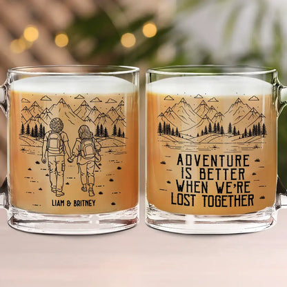 Gift For Couples,Gift For Husband,Old Couples,Gift For Wife,Gift For Boyfriend,Gift For Girlfriend,LGBT,Love - Adventure Partners For Life Couple Line Art - Personalized Glass Mug