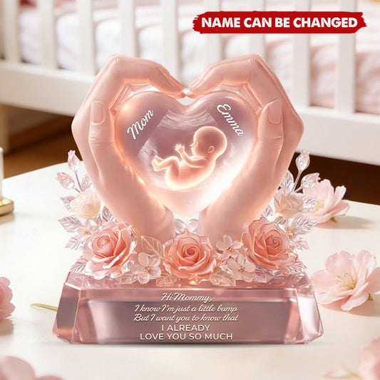 “Baby Bump Love” Personalized Shaped Acrylic Block Plaque - Gift for Mom to Be