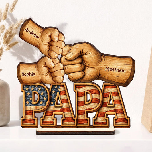 “Fist Bumps” Personalized Wooden Plaque - Custom Dad Gift with Kids’ Names