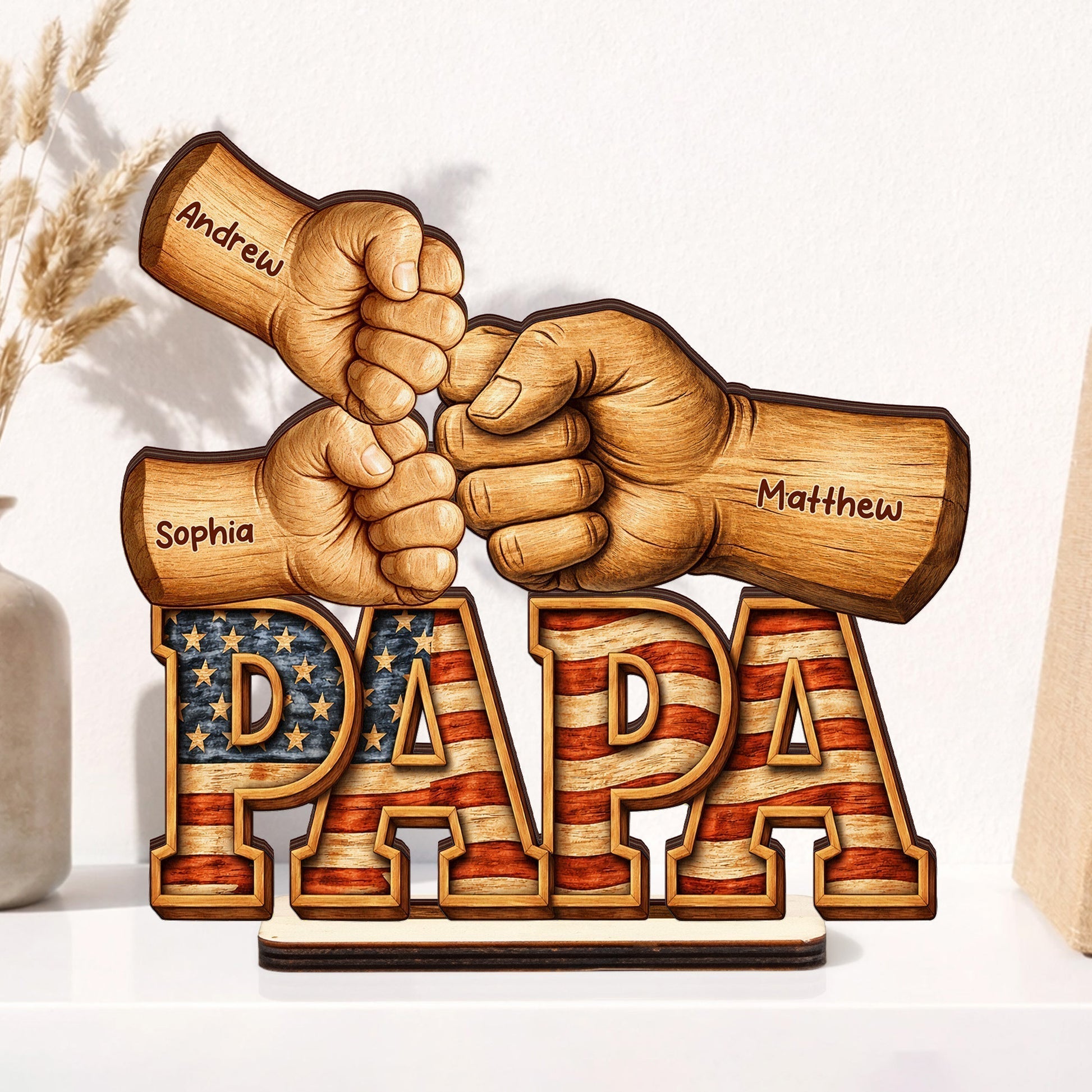 “Fist Bumps” Personalized Wooden Plaque - Custom Dad Gift with Kids’ Names