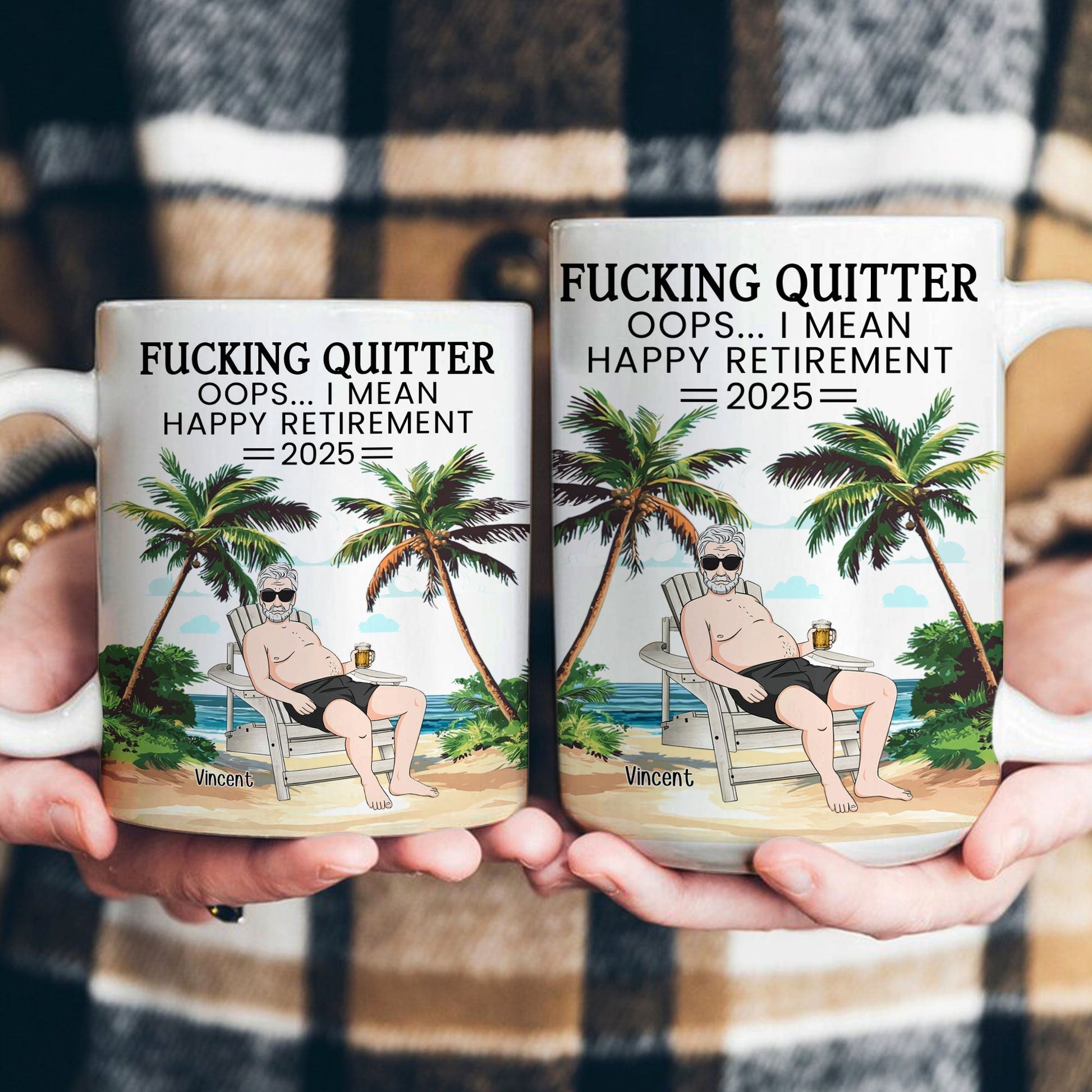 F*cking Quitter Oops I Mean Happy Retirement - Personalized Beach Scene Mug