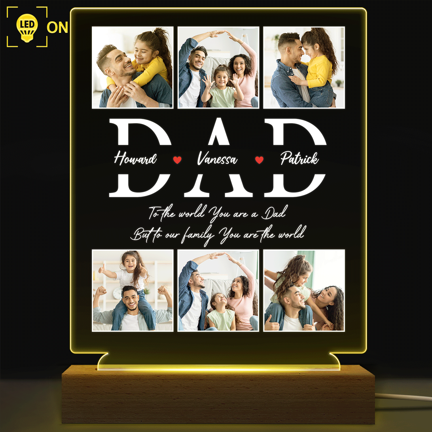 Custom Photo 3D LED Light for Dad - 'You Are The World' Keepsake Gift