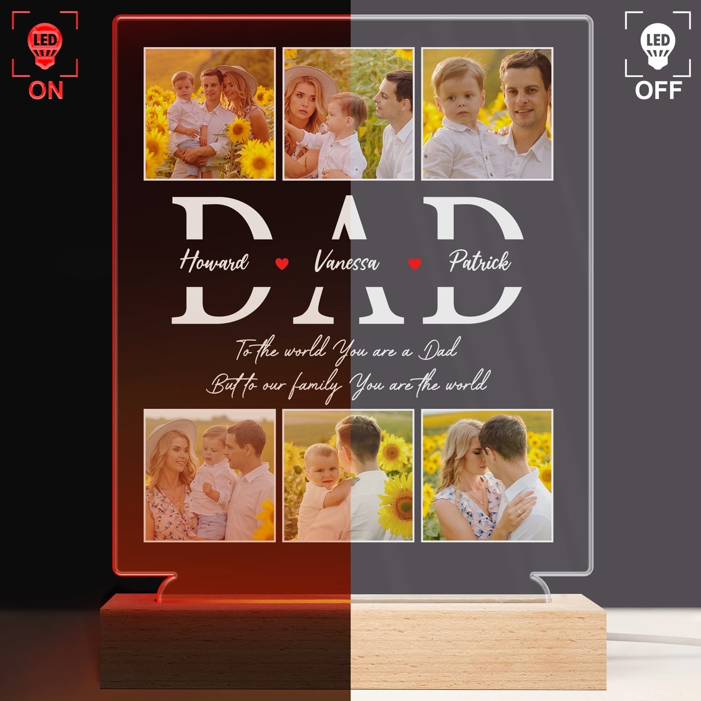 Custom Photo 3D LED Light for Dad - 'You Are The World' Keepsake Gift