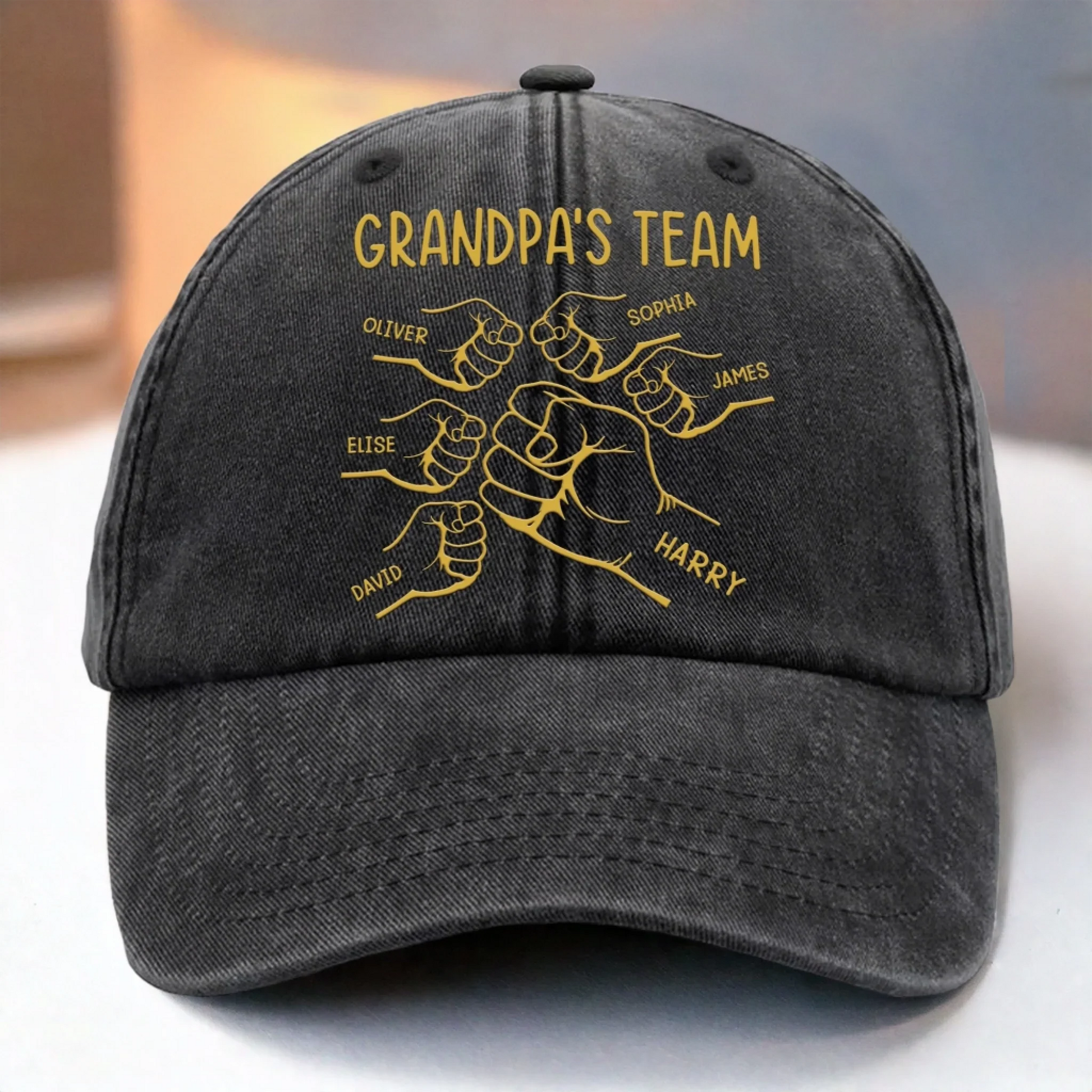 “Grandpa’s Team” Personalized Vintage Washed Denim Cap - Custom Father’s Day Gift