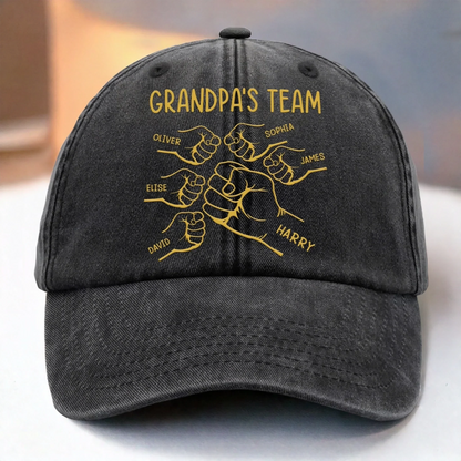 “Grandpa’s Team” Personalized Vintage Washed Denim Cap - Custom Father’s Day Gift