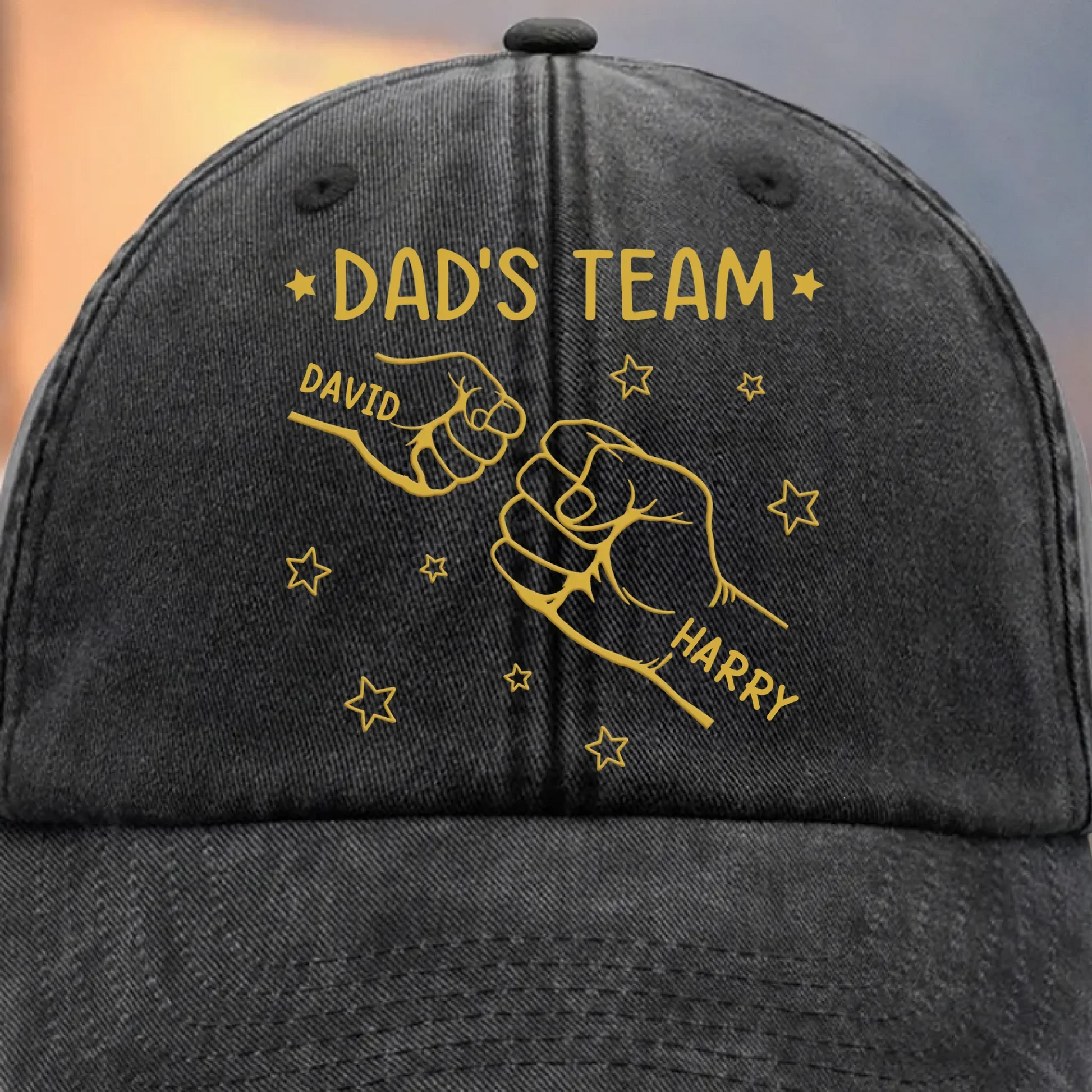 “Grandpa’s Team” Personalized Vintage Washed Denim Cap - Custom Father’s Day Gift