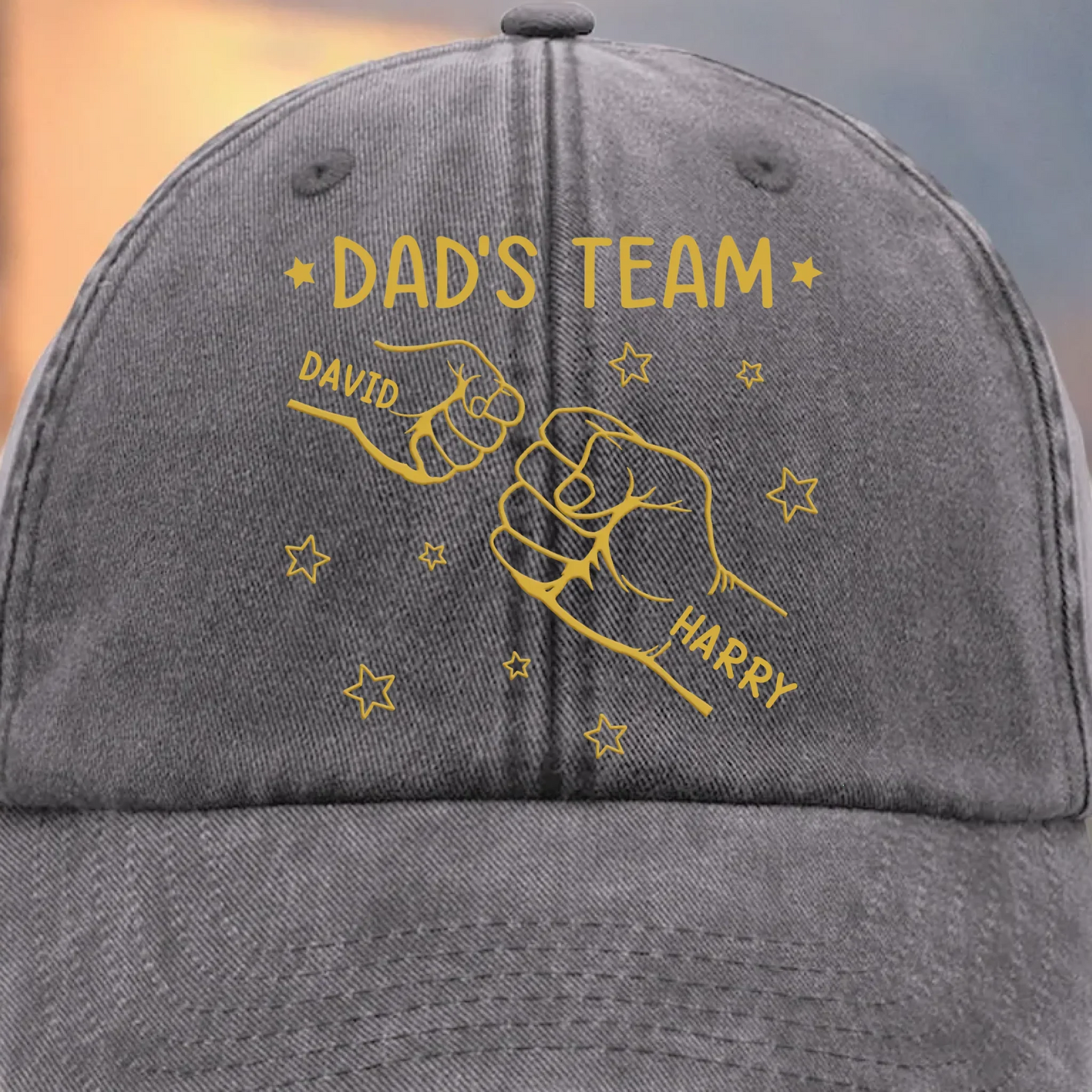 “Grandpa’s Team” Personalized Vintage Washed Denim Cap - Custom Father’s Day Gift