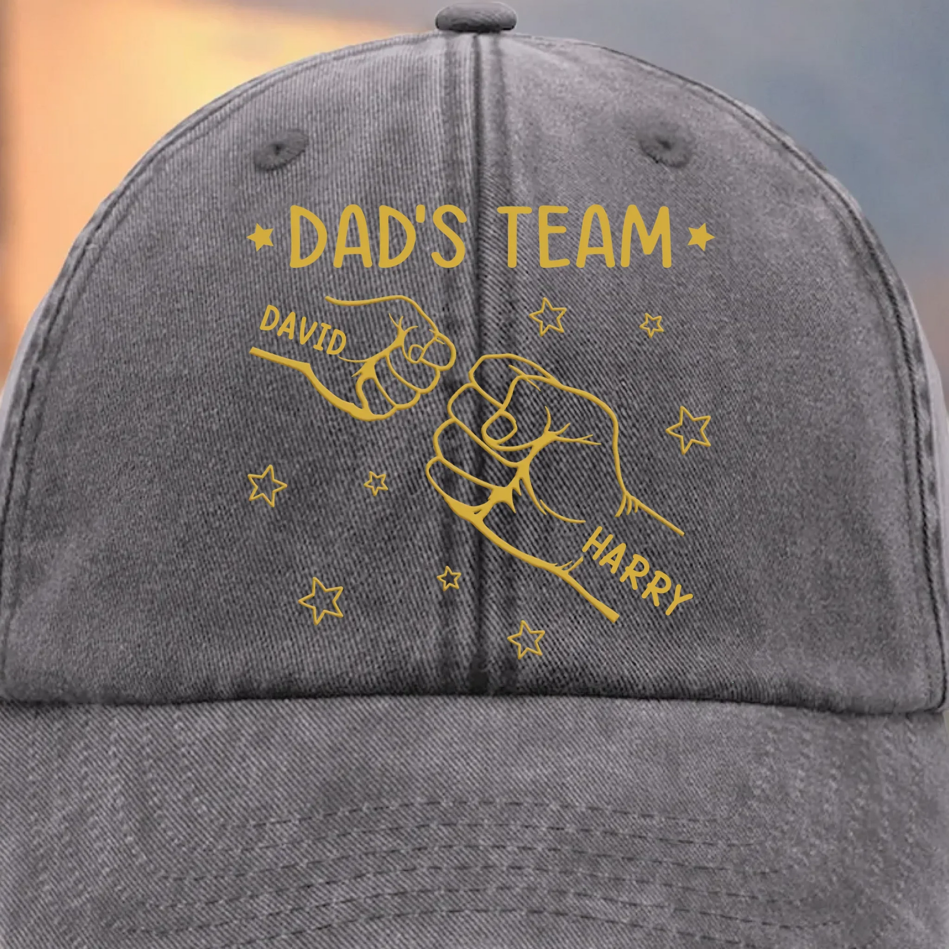 “Grandpa’s Team” Personalized Vintage Washed Denim Cap - Custom Father’s Day Gift