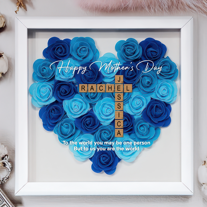 Personalized Family Name Crossword Flower Shadow Box - Custom Gift For Mother's Day