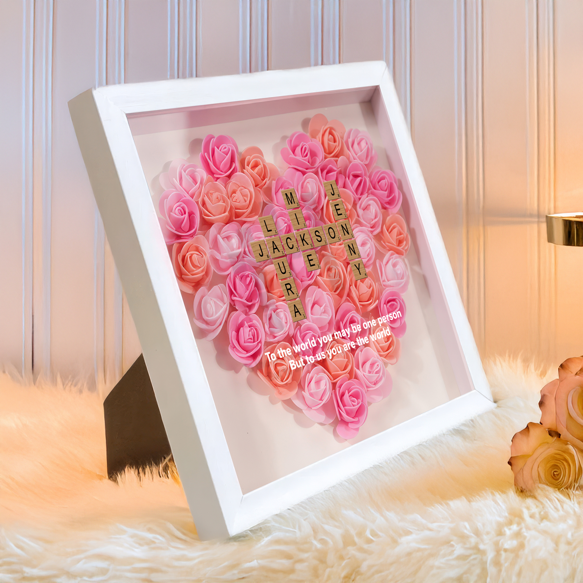 Personalized Family Name Crossword Flower Shadow Box - Custom Gift For Mother's Day