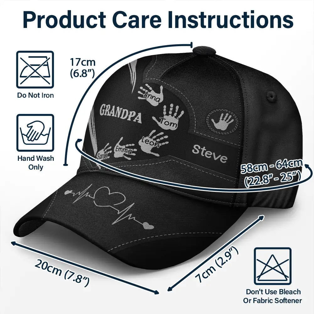 Personalised Classic Cap with Kids Handprints - Gift For Dad & Grandpa