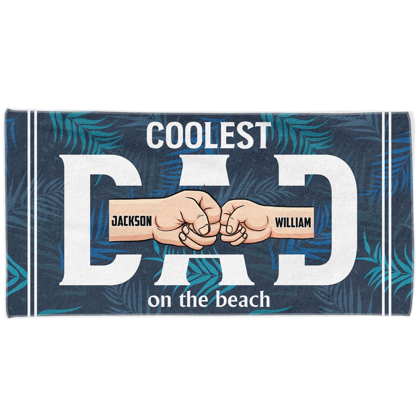 Personalized 'Coolest Dad On The Beach' Towel - Custom Fist Bump Gift for Father