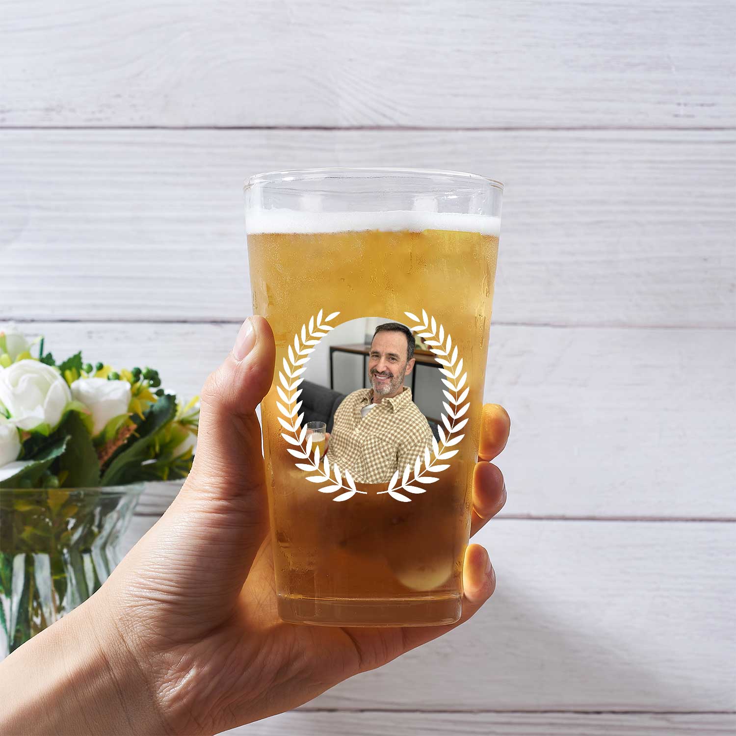 Custom Photo & Monogram Beer Glass - Personalized Gift for Dad, Grandpa & Husband