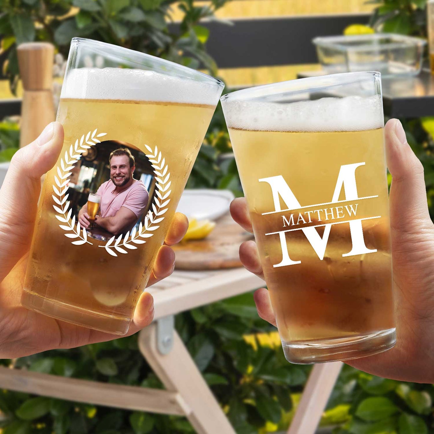 Custom Photo & Monogram Beer Glass - Personalized Gift for Dad, Grandpa & Husband