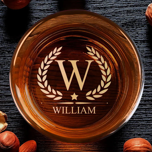 Gift For Couples, Gift For Husband, Gift For Wife - Monogram Initial Name Anniversary Gift For Him - Personalized Engraved Whiskey Glass
