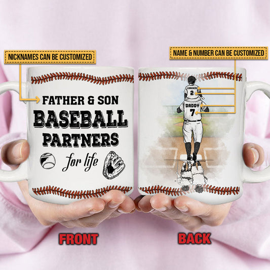 Custom Father Son Baseball Mug: "Partners For Life" Gift for Dad
