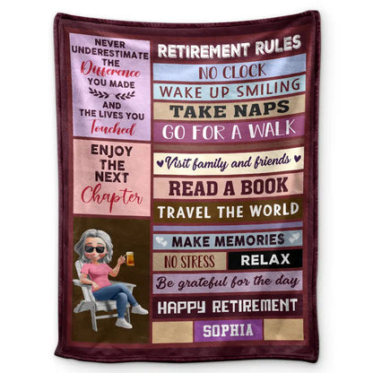 Retirement,Happy,Gift For Yourself,Parents,Gift For Grandparents,Gift For Women,Gift For Men - Retirement Rules Funny Farewell Gift - Personalized Fleece Blanket, Sherpa Blanket