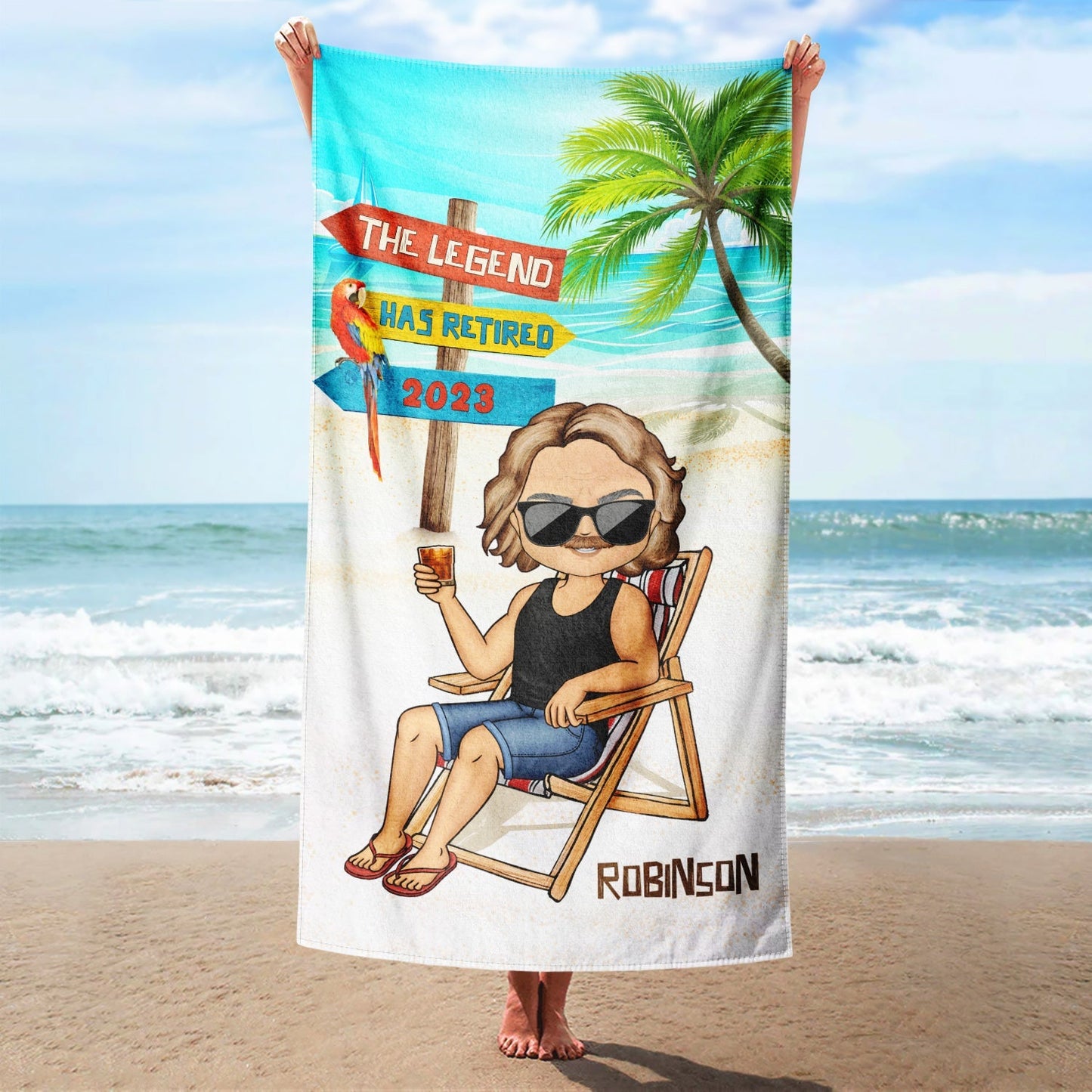 Personalized "The Legend Has Retired" Beach Towel - Custom Gift For Dad & Grandpa