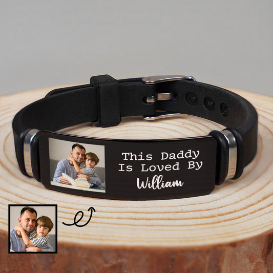 Custom Photo Bracelet for Dad: "This Daddy Is Loved By [Name]" Gift