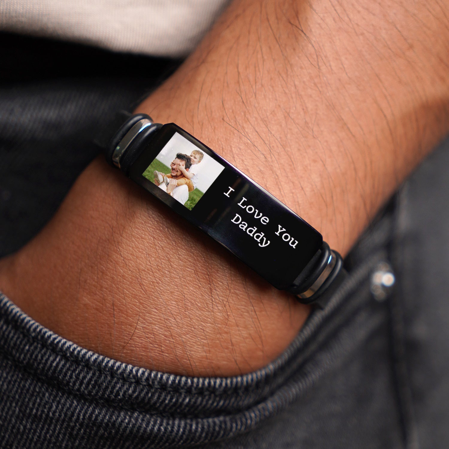 Custom Photo Bracelet for Dad: "This Daddy Is Loved By [Name]" Gift