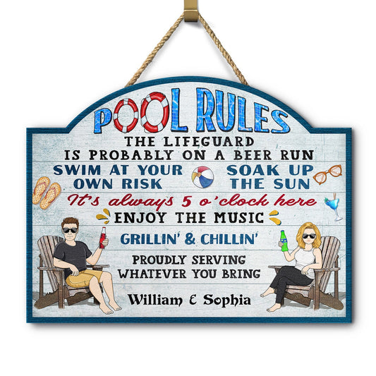 Personalized "Pool Rules" & "Grillin' Chillin'" Wood Sign for Backyard Fun