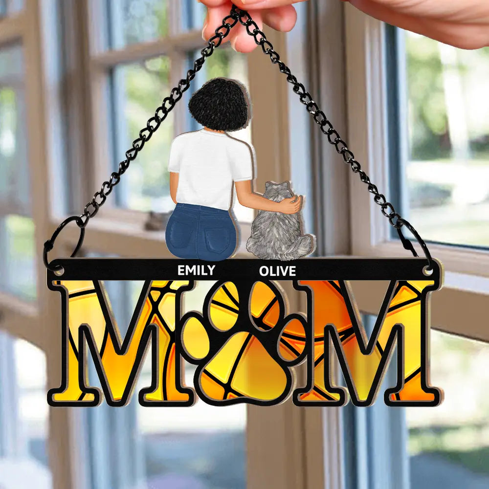 Personalized Pet Mom Suncatcher Ornament - Custom Memorial For Loved One Dog/Cat Gift
