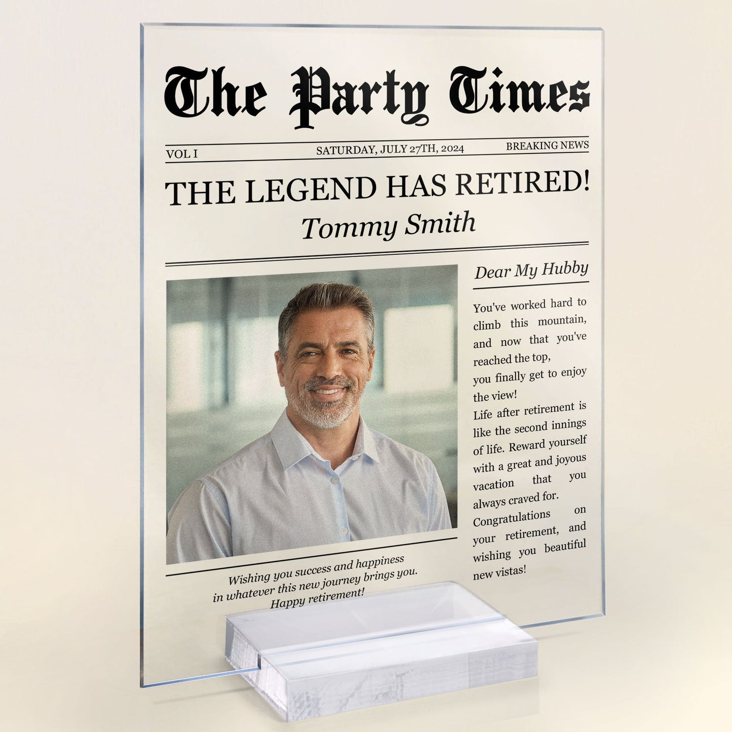 “Happy Retirement” - The Party Times Personalized Acrylic Photo Plaque
