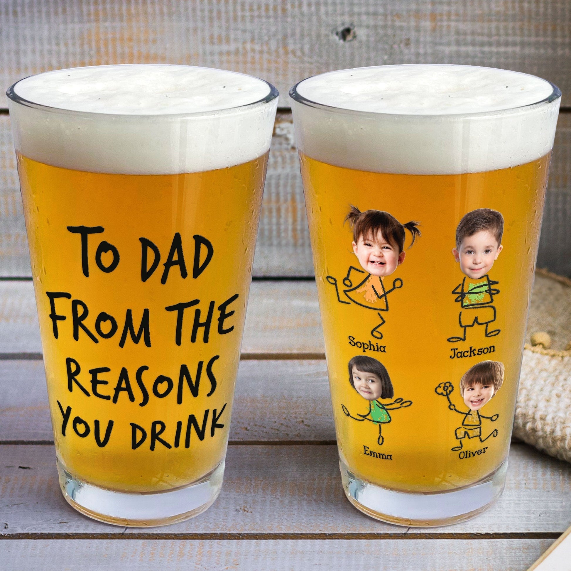 “To Dad From The Reasons You Drink” - Personalized Custom Photo Beer Glass